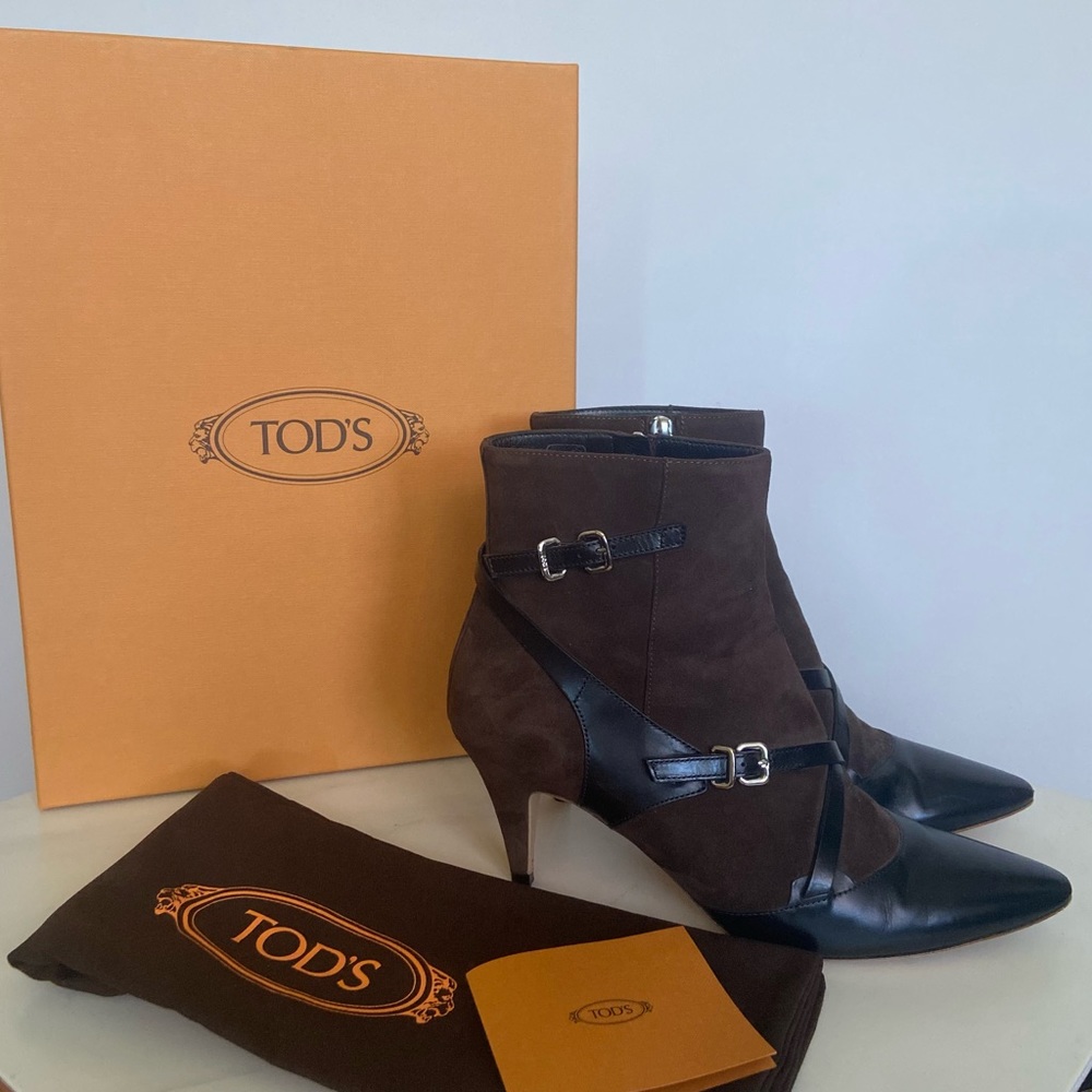 Tod’s suede and leather buckle booties